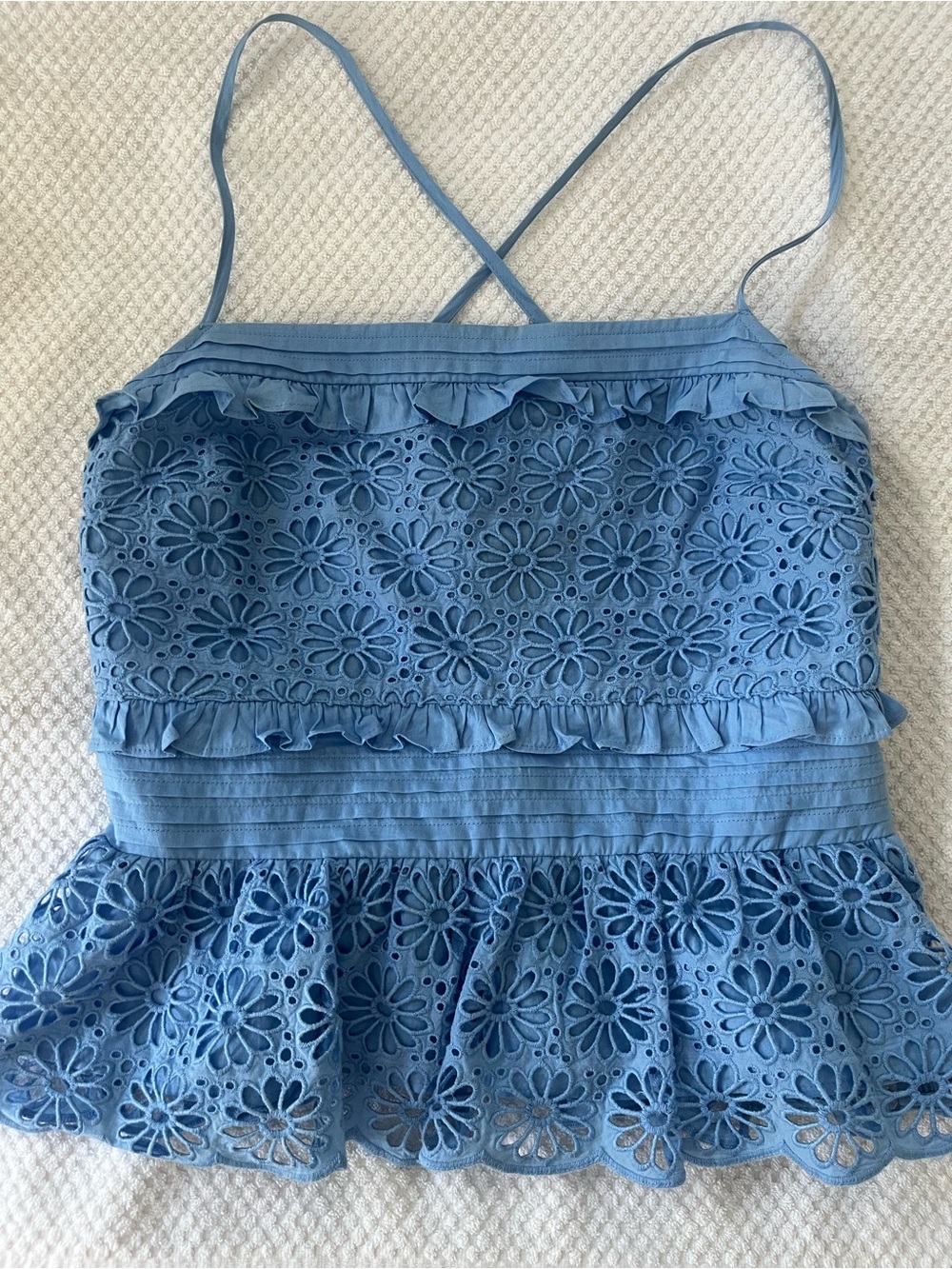 J. Crew Blue Eyelet Ruffle Cami Top